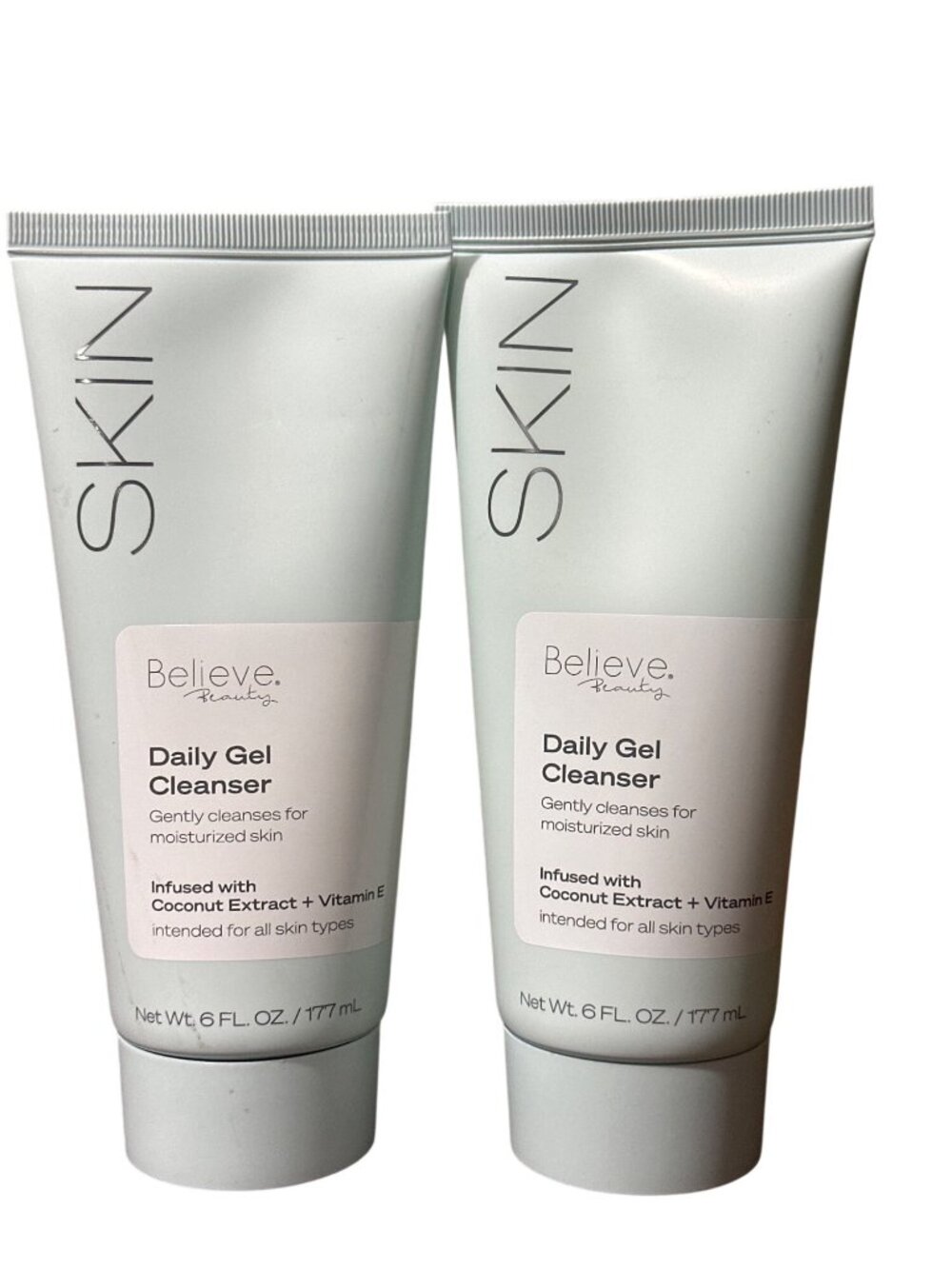 2x- Believe Beauty Daily Gel Cleanser w/Coconut Extract + Vit E Vegan 6oz Each
